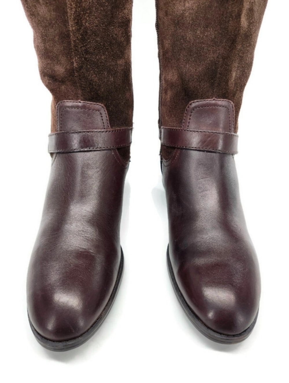 Lauren Ralph Lauren McLeod Brown Leather & Suede Harness Knee-High Riding Boots - Picture 8 of 15
